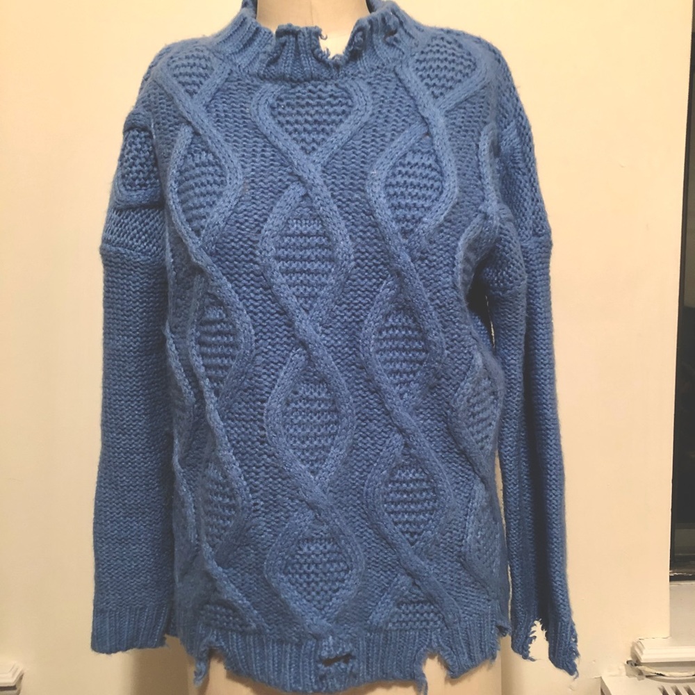 Blue distressed sweater